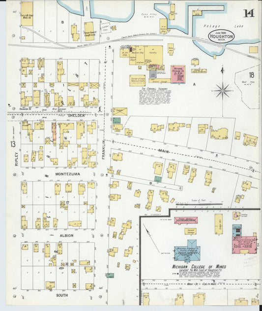 Sanborn Fire Insurance Map from Houghton, Houghton County, Michigan (1900), Sheet #0014 - Historic Sanborn Fire Insurance Map Print, vintage old map wall art, antique decor, genealogy gift, Michigan Michigan map