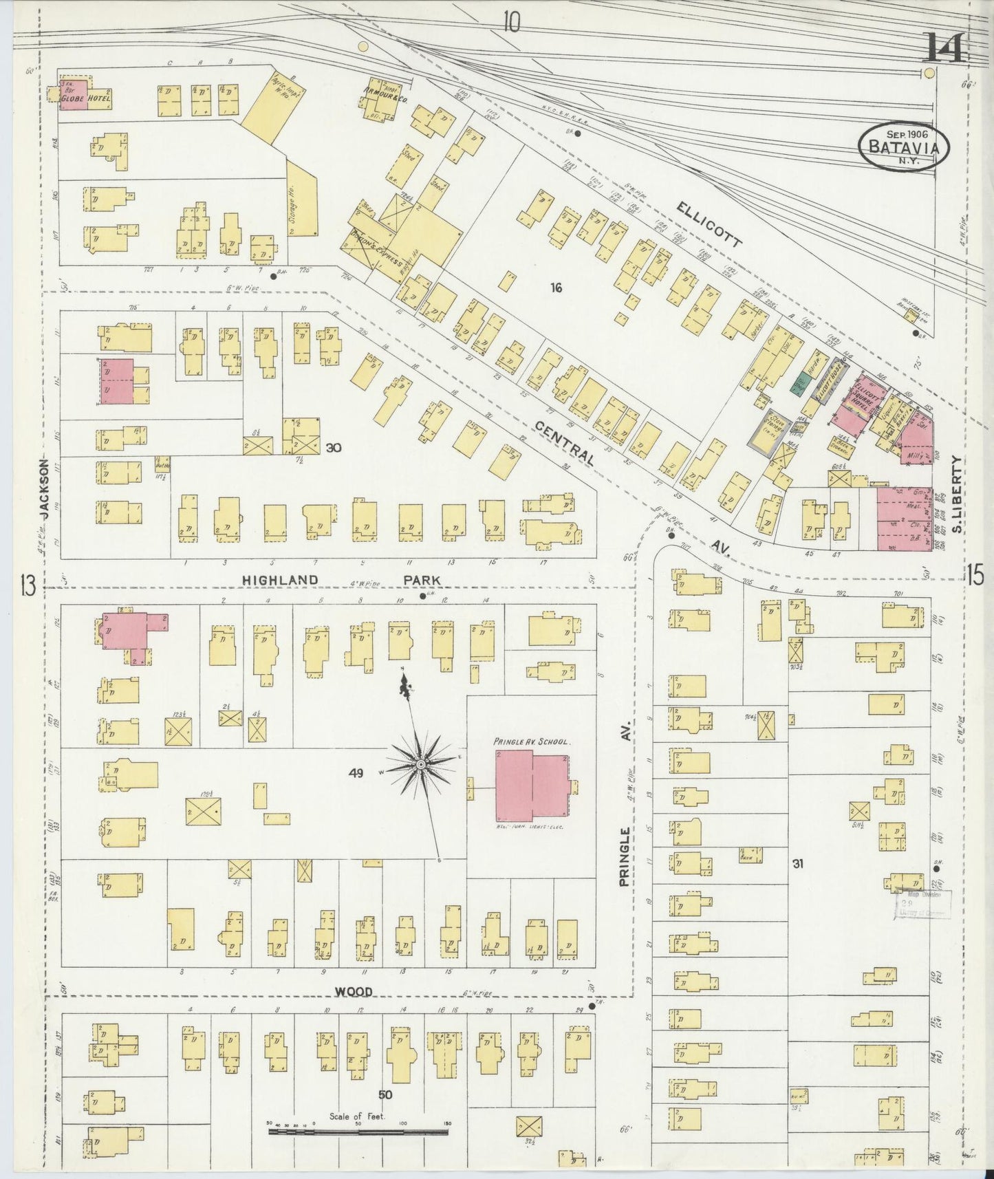 Sanborn Fire Insurance Map from Batavia, Genesee County, New York (1906), Sheet #0014 - Historic Sanborn Fire Insurance Map Print, vintage old map wall art, antique decor, genealogy gift, New York New York map
