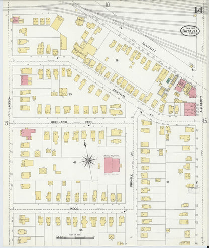 Sanborn Fire Insurance Map from Batavia, Genesee County, New York (1906), Sheet #0014 - Historic Sanborn Fire Insurance Map Print, vintage old map wall art, antique decor, genealogy gift, New York New York map