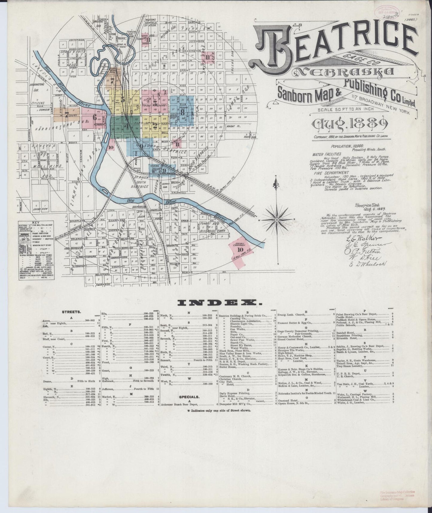 Sanborn Fire Insurance Map from Beatrice, Gage County, Nebraska (1889), Sheet #0001 - Complete Map Set gallery image, historic Sanborn map, vintage wall art, Nebraska Nebraska