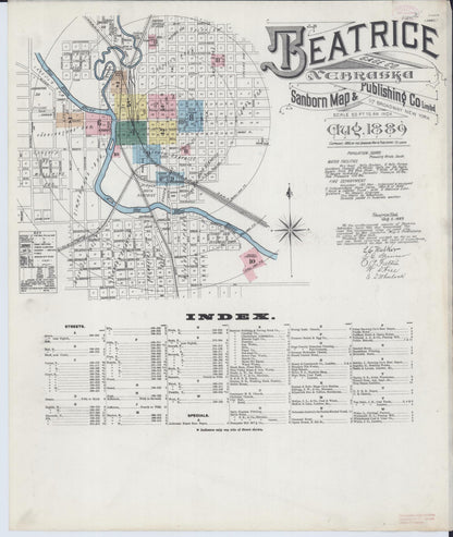 Sanborn Fire Insurance Map from Beatrice, Gage County, Nebraska (1889), Sheet #0001 - Complete Map Set gallery image, historic Sanborn map, vintage wall art, Nebraska Nebraska