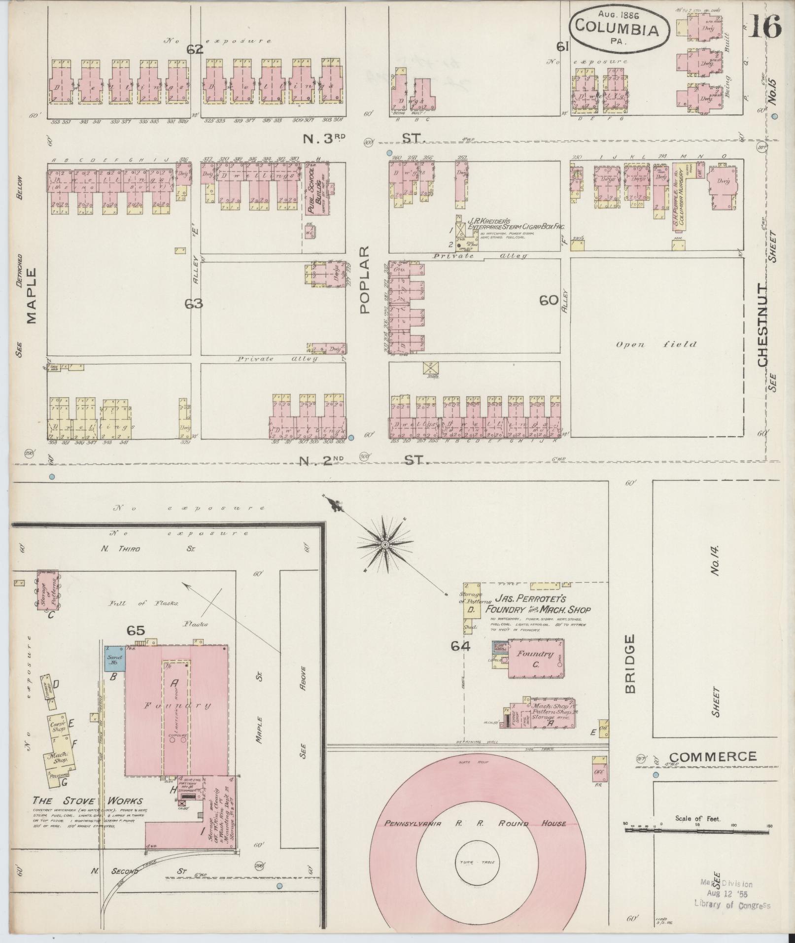 Sanborn Fire Insurance Map from Columbia, Lancaster County, Pennsylvania (1886), Sheet #0016 - Historic Sanborn Fire Insurance Map Print, vintage old map wall art, antique decor, genealogy gift, Pennsylvania Pennsylvania map