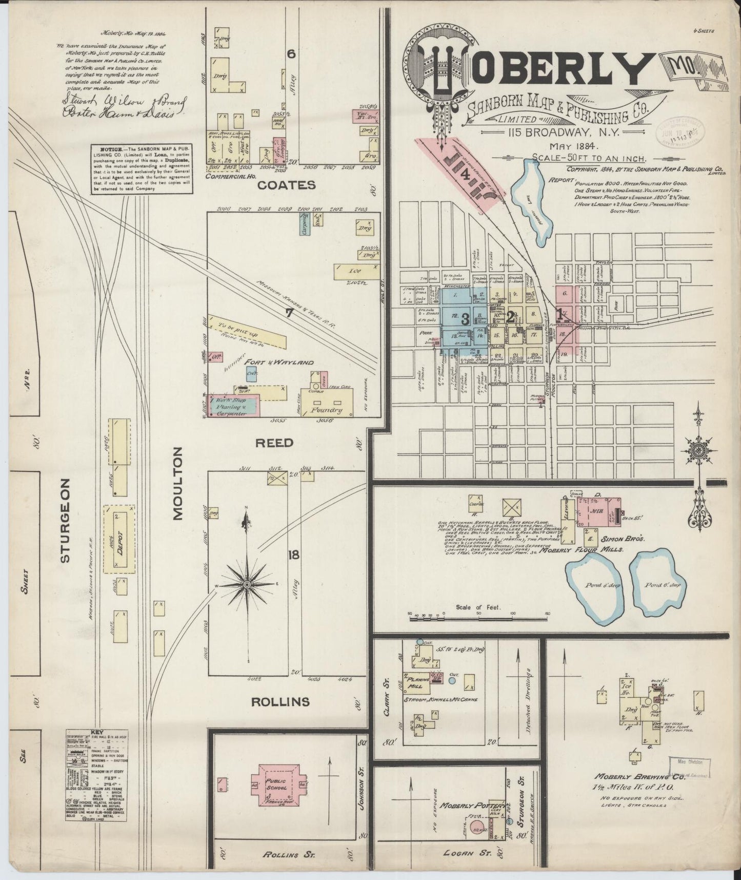 Sanborn Fire Insurance Map from Moberly, Randolph County, Missouri (1884), Sheet #0001 - Complete Map Set gallery image, historic Sanborn map, vintage wall art, Missouri Missouri