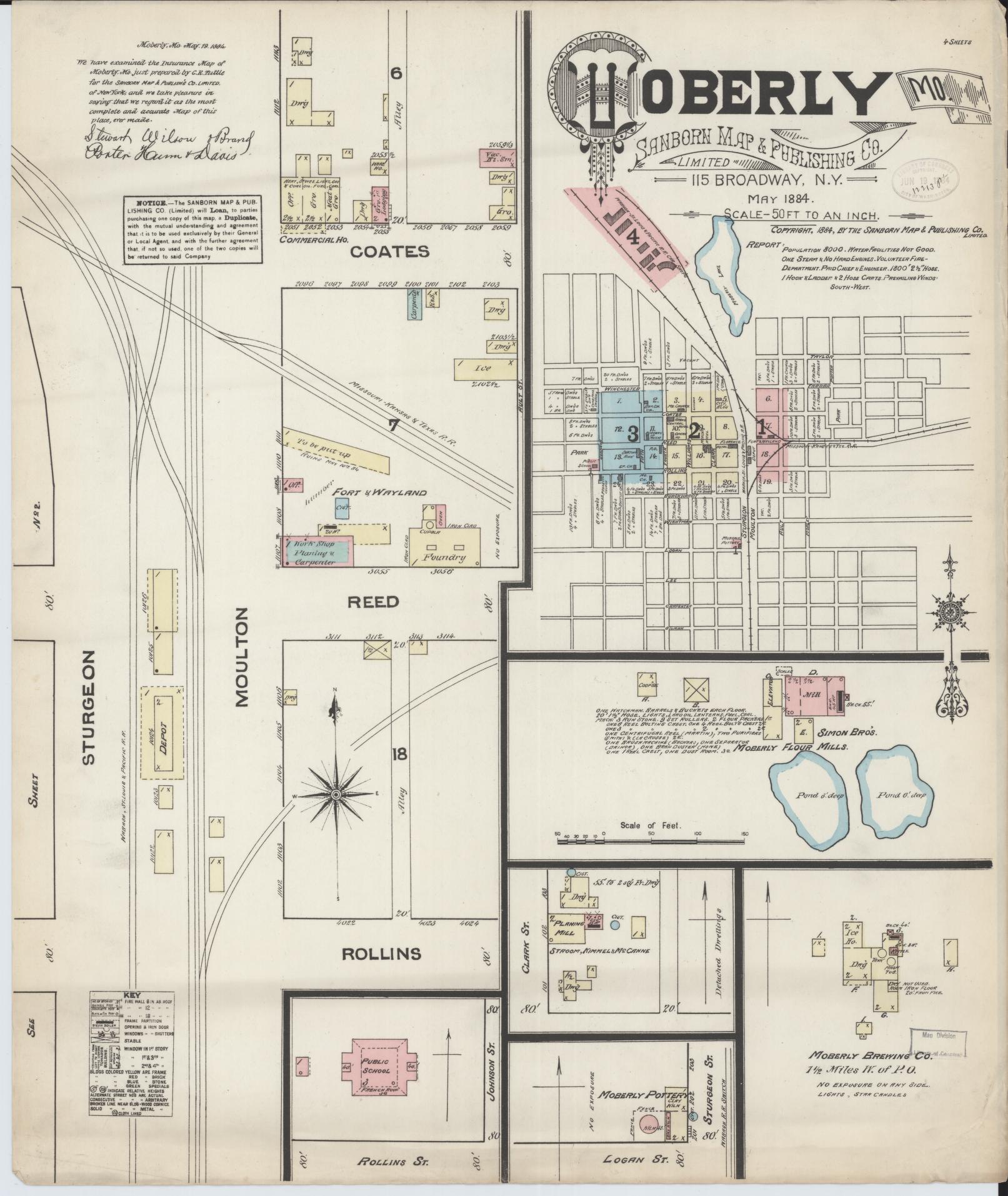 Sanborn Fire Insurance Map from Moberly, Randolph County, Missouri (1884), Sheet #0001 - Complete Map Set gallery image, historic Sanborn map, vintage wall art, Missouri Missouri