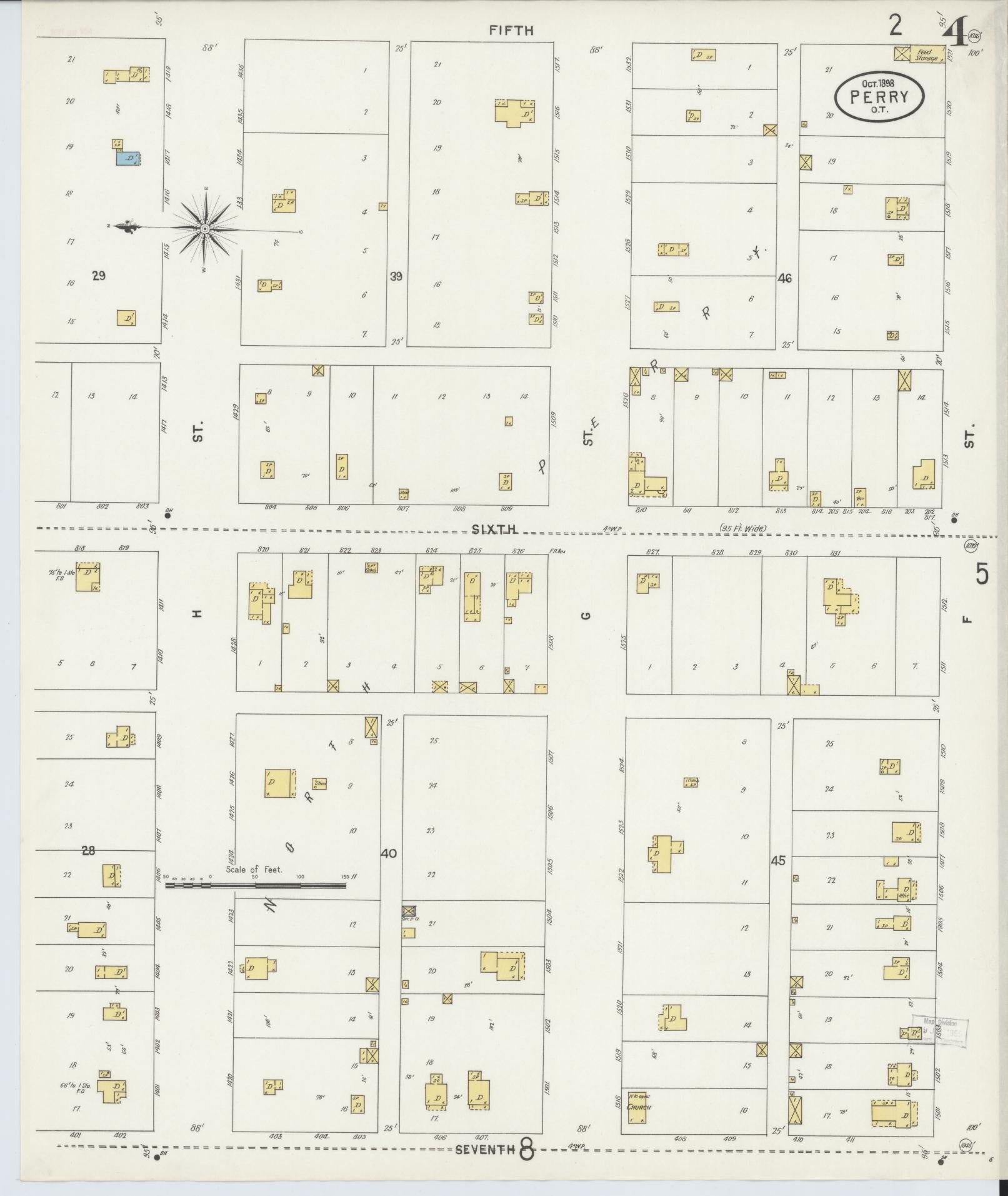 Sanborn Fire Insurance Map from Perry, Noble County, Oklahoma (1898), Sheet #0004 - Complete Map Set gallery image, historic Sanborn map, vintage wall art, Oklahoma Oklahoma