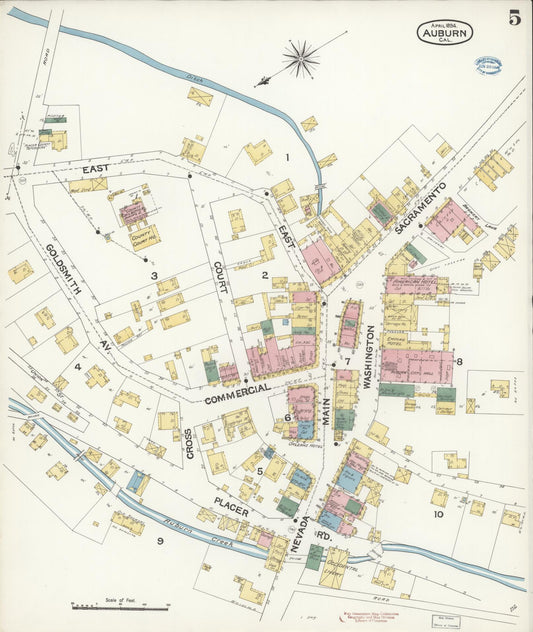 Sanborn Fire Insurance Map from Auburn, Placer County, California (1894), Sheet #0005 - Historic Sanborn Fire Insurance Map Print, vintage old map wall art, antique decor, genealogy gift, California California map