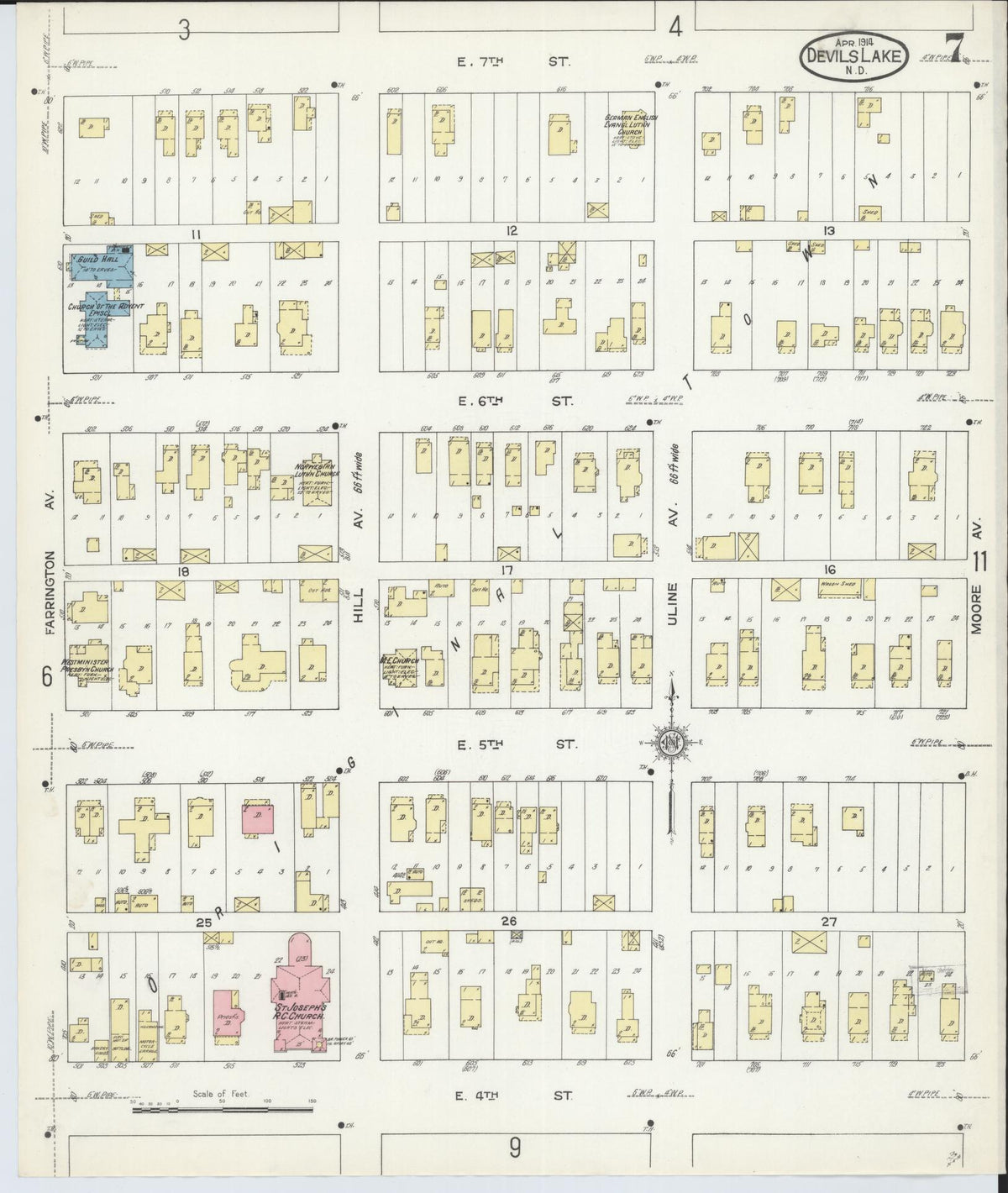 Sanborn Fire Insurance Map from Devils Lake, Ramsey County, North Dakota (1914), Sheet #0007 - Complete Map Set gallery image, historic Sanborn map, vintage wall art, North Dakota North Dakota