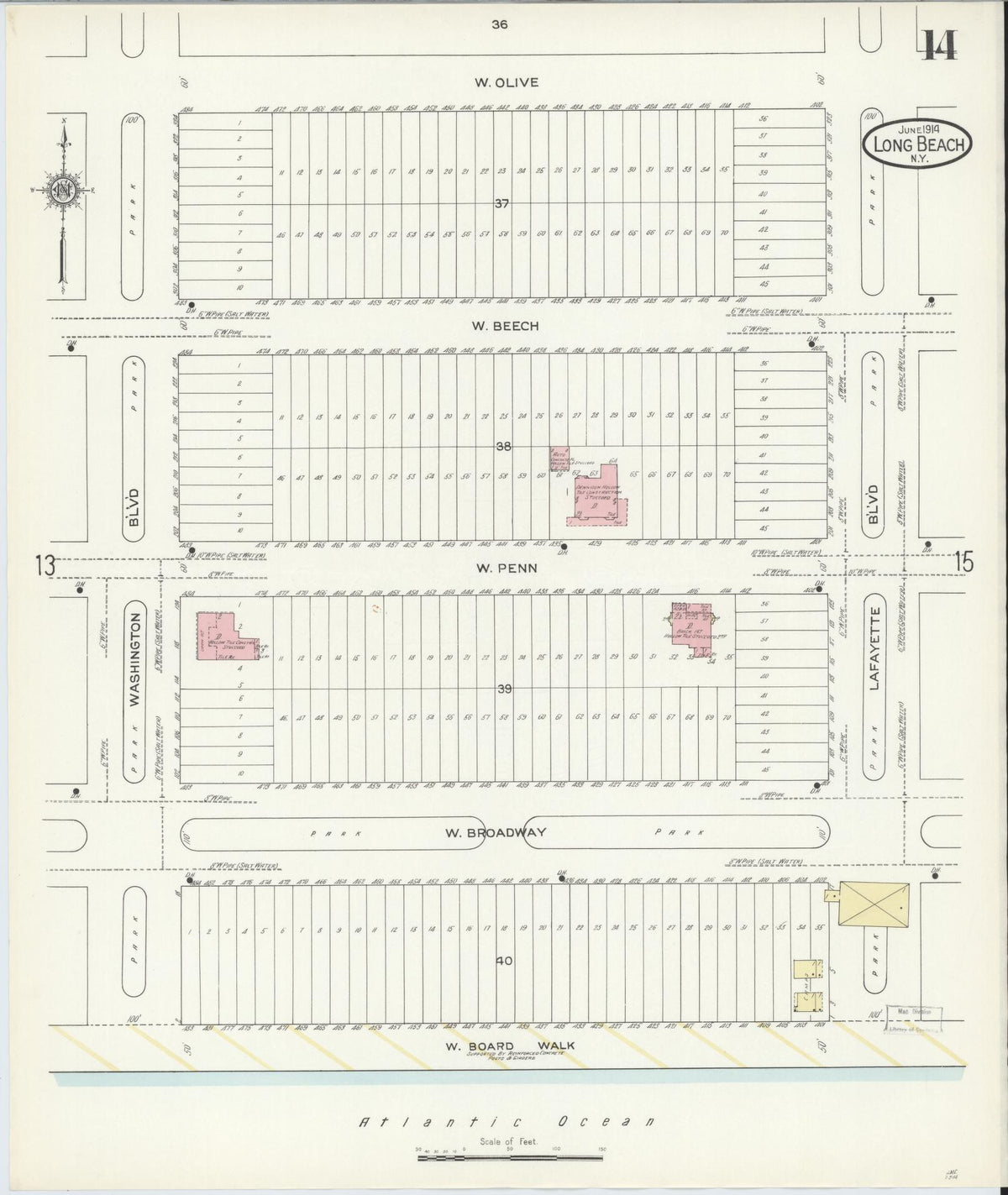 Sanborn Fire Insurance Map from Long Beach, Nassau County, New York (1914), Sheet #0014 - Complete Map Set gallery image, historic Sanborn map, vintage wall art, New York New York