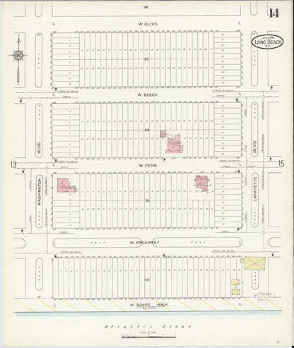 Sanborn Fire Insurance Map from Long Beach, Nassau County, New York (1914), Sheet #0014 - Complete Map Set gallery image, historic Sanborn map, vintage wall art, New York New York