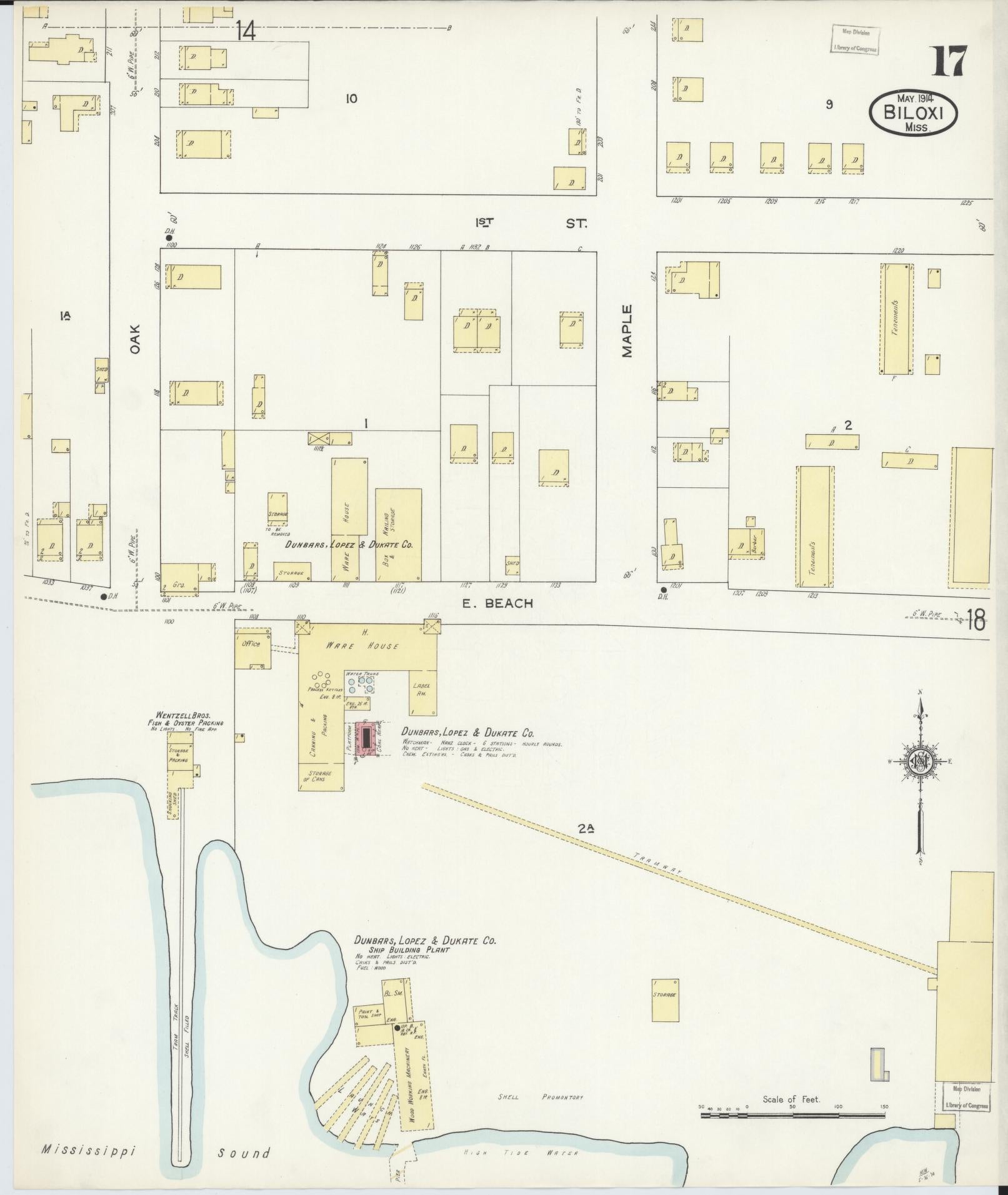 Sanborn Fire Insurance Map from Biloxi, Harrison County, Mississippi (1914), Sheet #0017 - Complete Map Set gallery image, historic Sanborn map, vintage wall art, Mississippi Mississippi