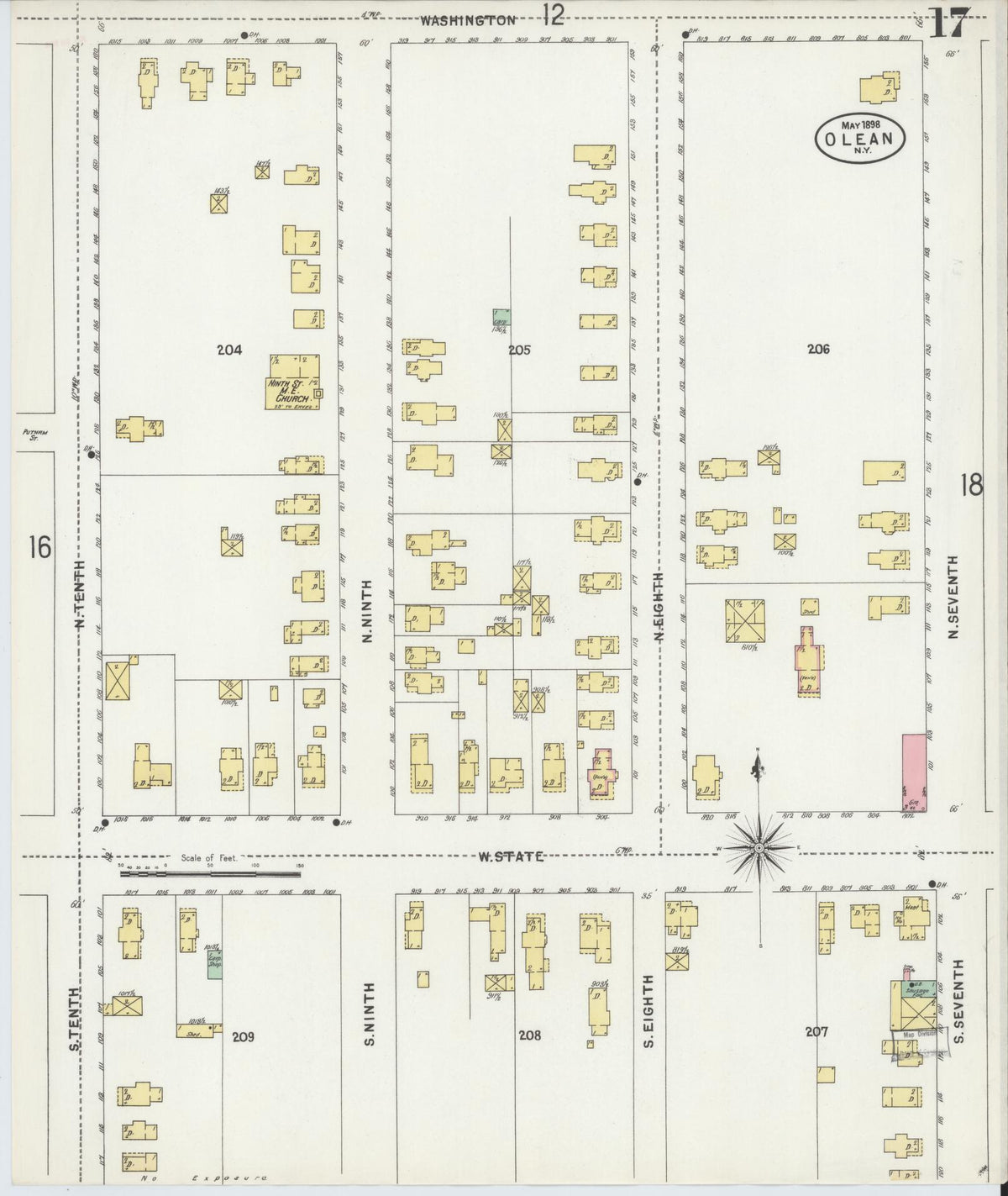 Sanborn Fire Insurance Map from Olean, Cattaraugus County, New York (1898), Sheet #0017 - Complete Map Set gallery image, historic Sanborn map, vintage wall art, New York New York
