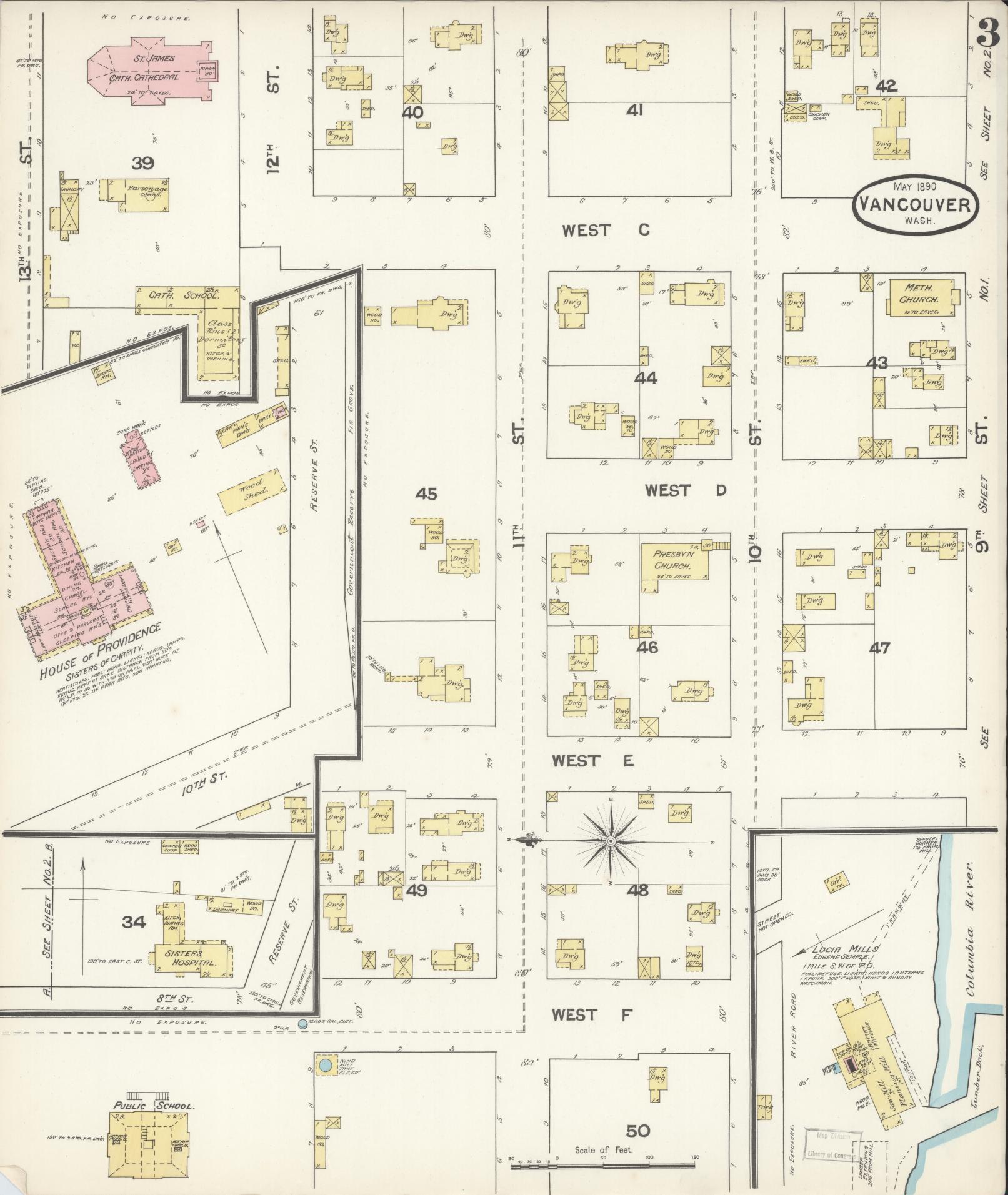 Sanborn Fire Insurance Map from Vancouver, Clark County, Washington (1890), Sheet #0003 - Complete Map Set gallery image, historic Sanborn map, vintage wall art, Washington Washington