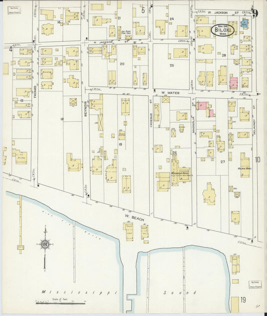 Sanborn Fire Insurance Map from Biloxi, Harrison County, Mississippi (1914), Sheet #0009 - Historic Sanborn Fire Insurance Map Print, vintage old map wall art, antique decor, genealogy gift, Mississippi Mississippi map