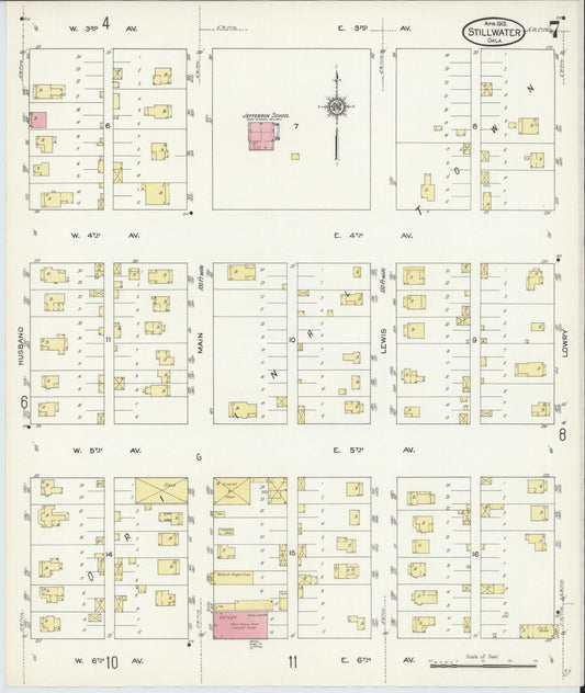 Sanborn Fire Insurance Map from Stillwater, Payne County, Oklahoma (1913), Sheet #0007 - Historic Sanborn Fire Insurance Map Print, vintage old map wall art, antique decor, genealogy gift, Oklahoma Oklahoma map