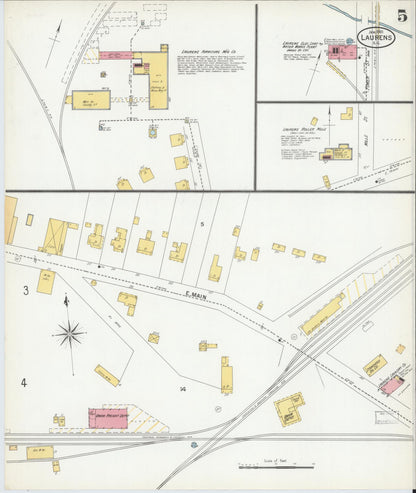 Sanborn Fire Insurance Map from Laurens, Laurens County, South Carolina (1901), Sheet #0005 - Complete Map Set gallery image, historic Sanborn map, vintage wall art, South Carolina South Carolina