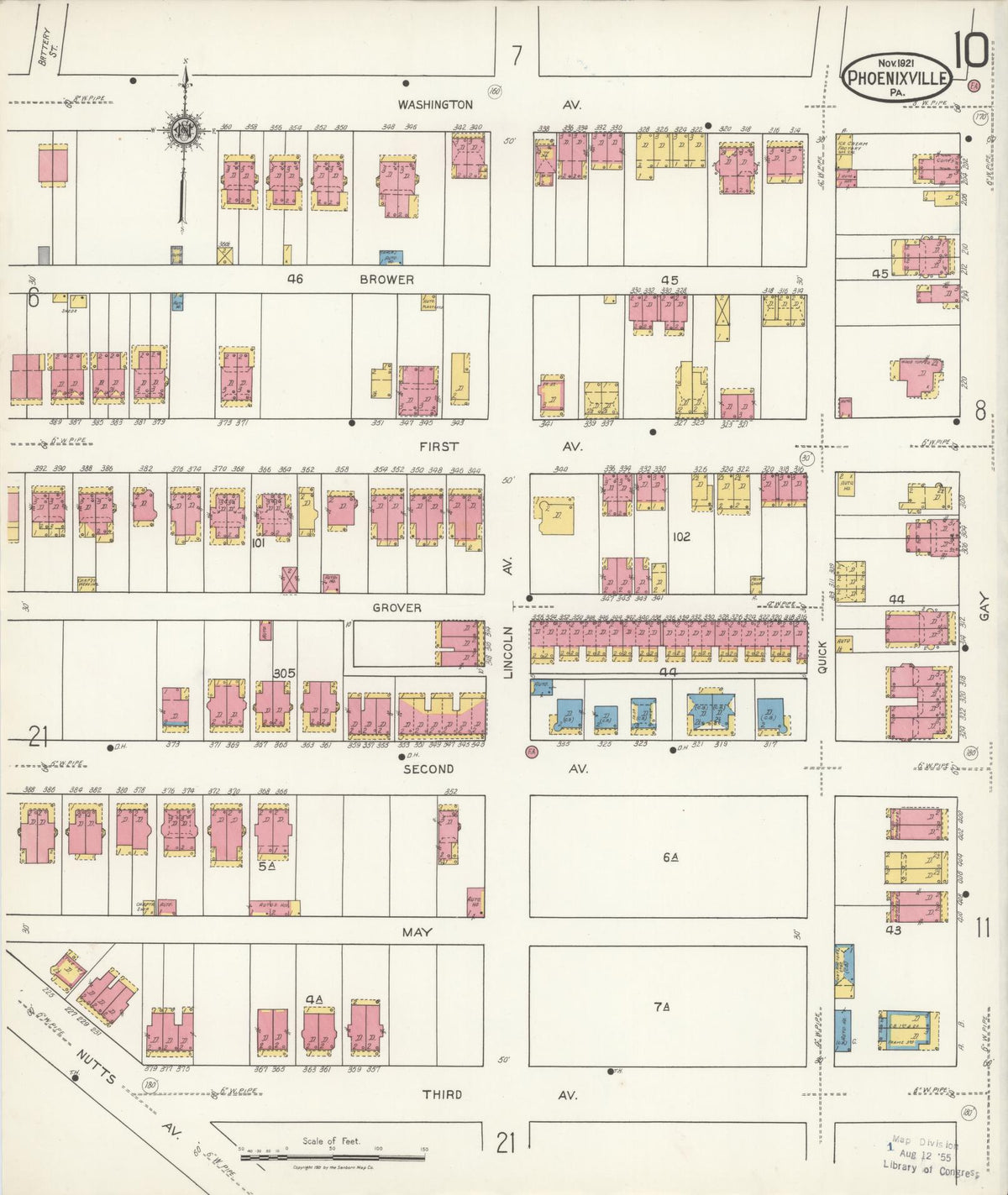 Sanborn Fire Insurance Map from Phoenixville, Chester County, Pennsylvania (1921), Sheet #0010 - Complete Map Set gallery image, historic Sanborn map, vintage wall art, Pennsylvania Pennsylvania