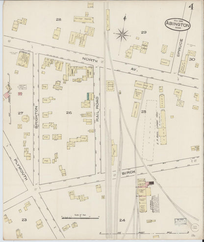 Sanborn Fire Insurance Map from Abington, Plymouth County, Massachusetts (1885), Sheet #0004 - Historic Sanborn Fire Insurance Map Print, vintage old map wall art, antique decor, genealogy gift, Massachusetts Massachusetts map