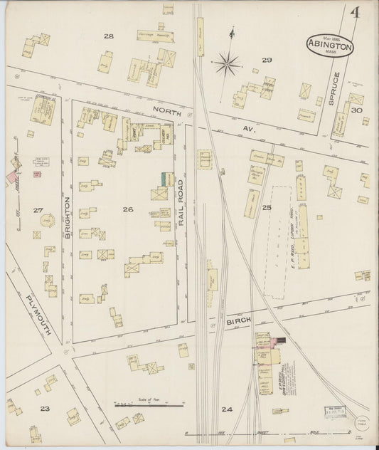 Sanborn Fire Insurance Map from Abington, Plymouth County, Massachusetts (1885), Sheet #0004 - Historic Sanborn Fire Insurance Map Print, vintage old map wall art, antique decor, genealogy gift, Massachusetts Massachusetts map