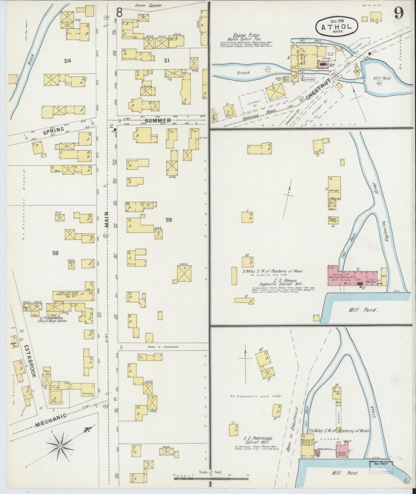 Sanborn Fire Insurance Map from Athol, Worcester County, Massachusetts (1896), Sheet #0009 - Complete Map Set gallery image, historic Sanborn map, vintage wall art, Massachusetts Massachusetts