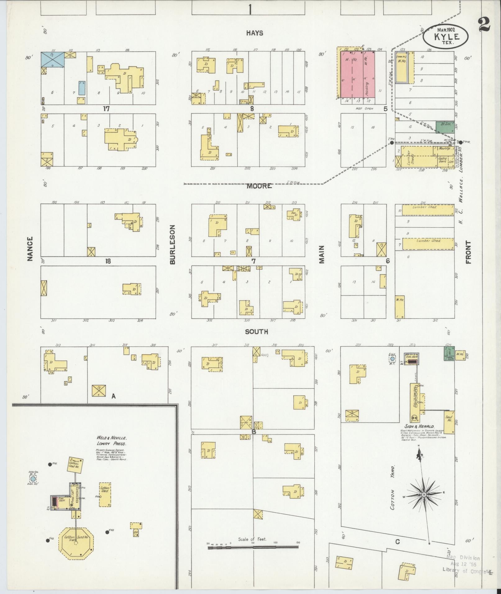 Sanborn Fire Insurance Map from Kyle, Hays County, Texas (1902), Sheet #0002 - Historic Sanborn Fire Insurance Map Print, vintage old map wall art, antique decor, genealogy gift, Texas Texas map