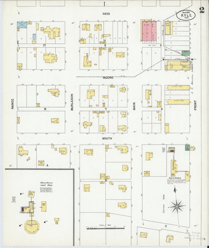 Sanborn Fire Insurance Map from Kyle, Hays County, Texas (1902), Sheet #0002 - Historic Sanborn Fire Insurance Map Print, vintage old map wall art, antique decor, genealogy gift, Texas Texas map