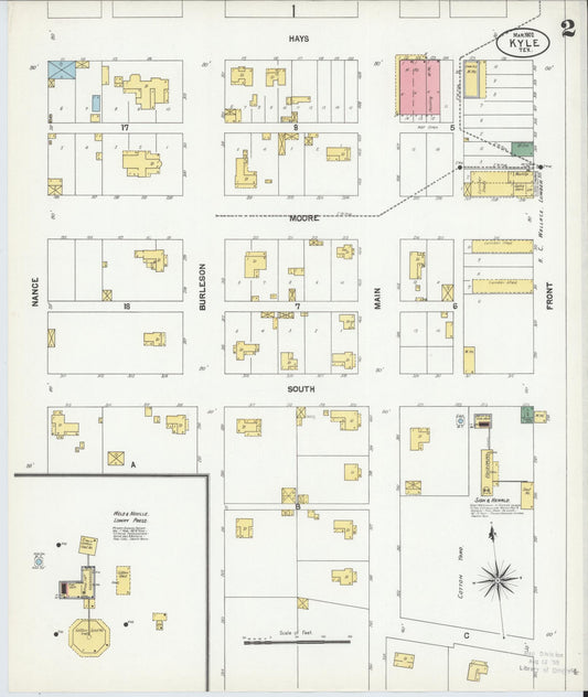 Sanborn Fire Insurance Map from Kyle, Hays County, Texas (1902), Sheet #0002 - Historic Sanborn Fire Insurance Map Print, vintage old map wall art, antique decor, genealogy gift, Texas Texas map