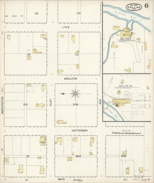 Sanborn Fire Insurance Map from Dallas, Polk County, Oregon (1892), Sheet #0006 - Historic Sanborn Fire Insurance Map Print, vintage old map wall art, antique decor, genealogy gift, Oregon Oregon map
