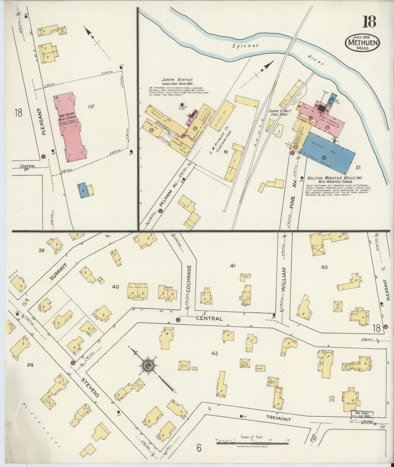 Sanborn Fire Insurance Map from Methuen, Essex County, Massachusetts (1919), Sheet #0018 - Complete Map Set gallery image, historic Sanborn map, vintage wall art, Massachusetts Massachusetts