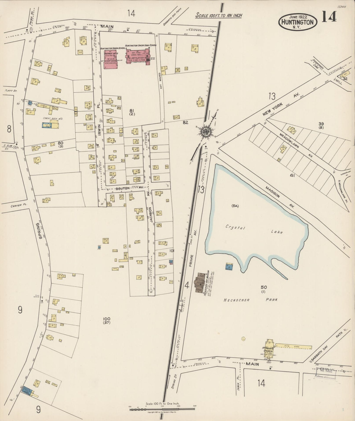 Sanborn Fire Insurance Map from Huntington, Suffolk County, New York (1922), Sheet #0014 - Complete Map Set gallery image, historic Sanborn map, vintage wall art, New York New York