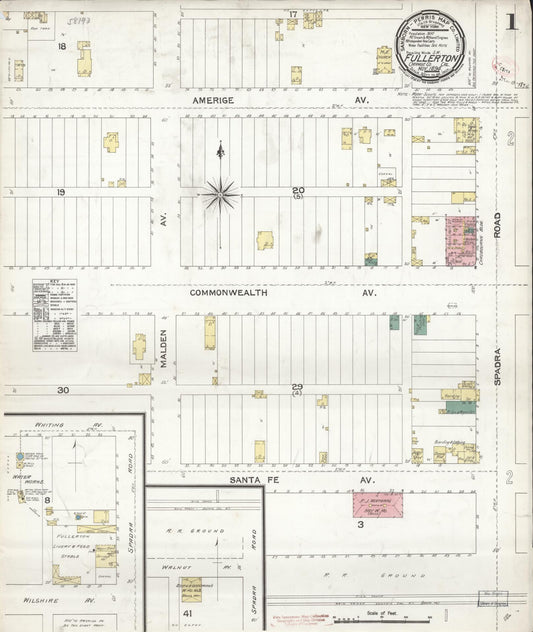 Sanborn Fire Insurance Map from Fullerton, Orange County, California (1894), Sheet #0001 - Historic Sanborn Fire Insurance Map Print, vintage old map wall art, antique decor, genealogy gift, California California map