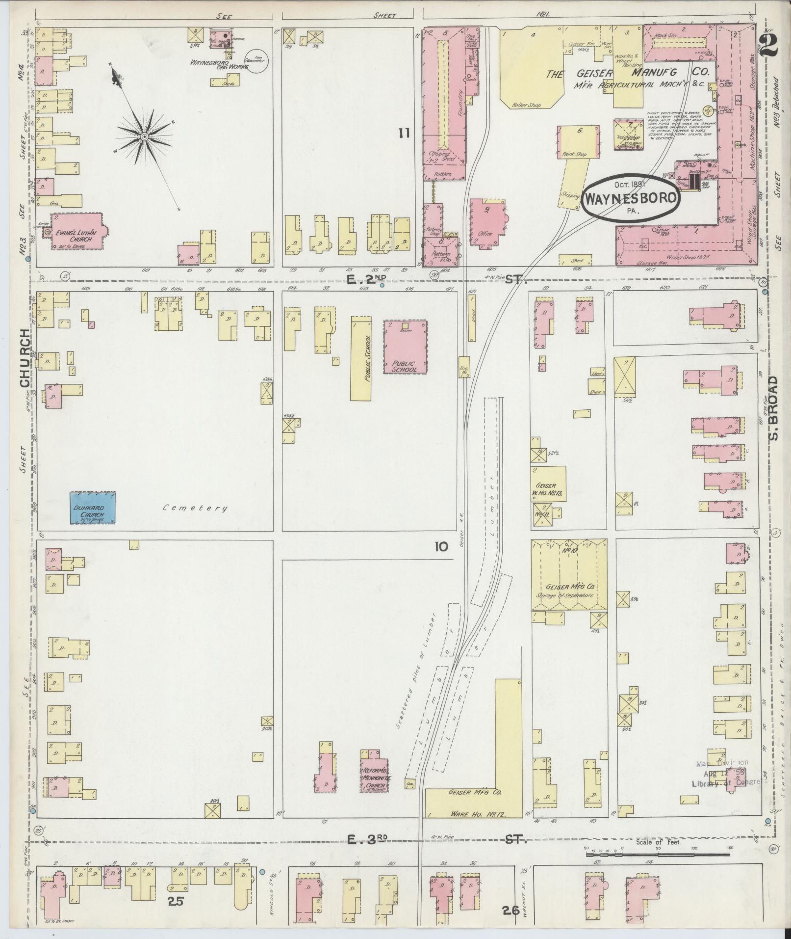 Sanborn Fire Insurance Map from Waynesboro, Franklin County, Pennsylvania (1891), Sheet #0002 - Complete Map Set gallery image, historic Sanborn map, vintage wall art, Pennsylvania Pennsylvania