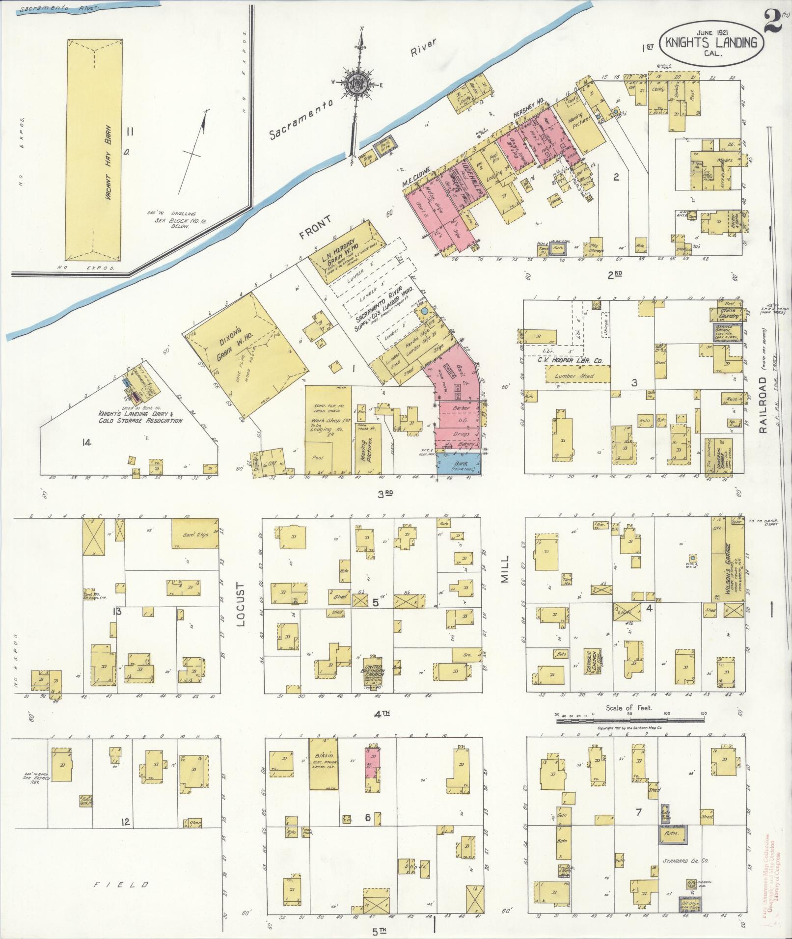 Sanborn Fire Insurance Map from Knights Landing, Yolo County, California (1921), Sheet #0002 - Historic Sanborn Fire Insurance Map Print, vintage old map wall art, antique decor, genealogy gift, California California map