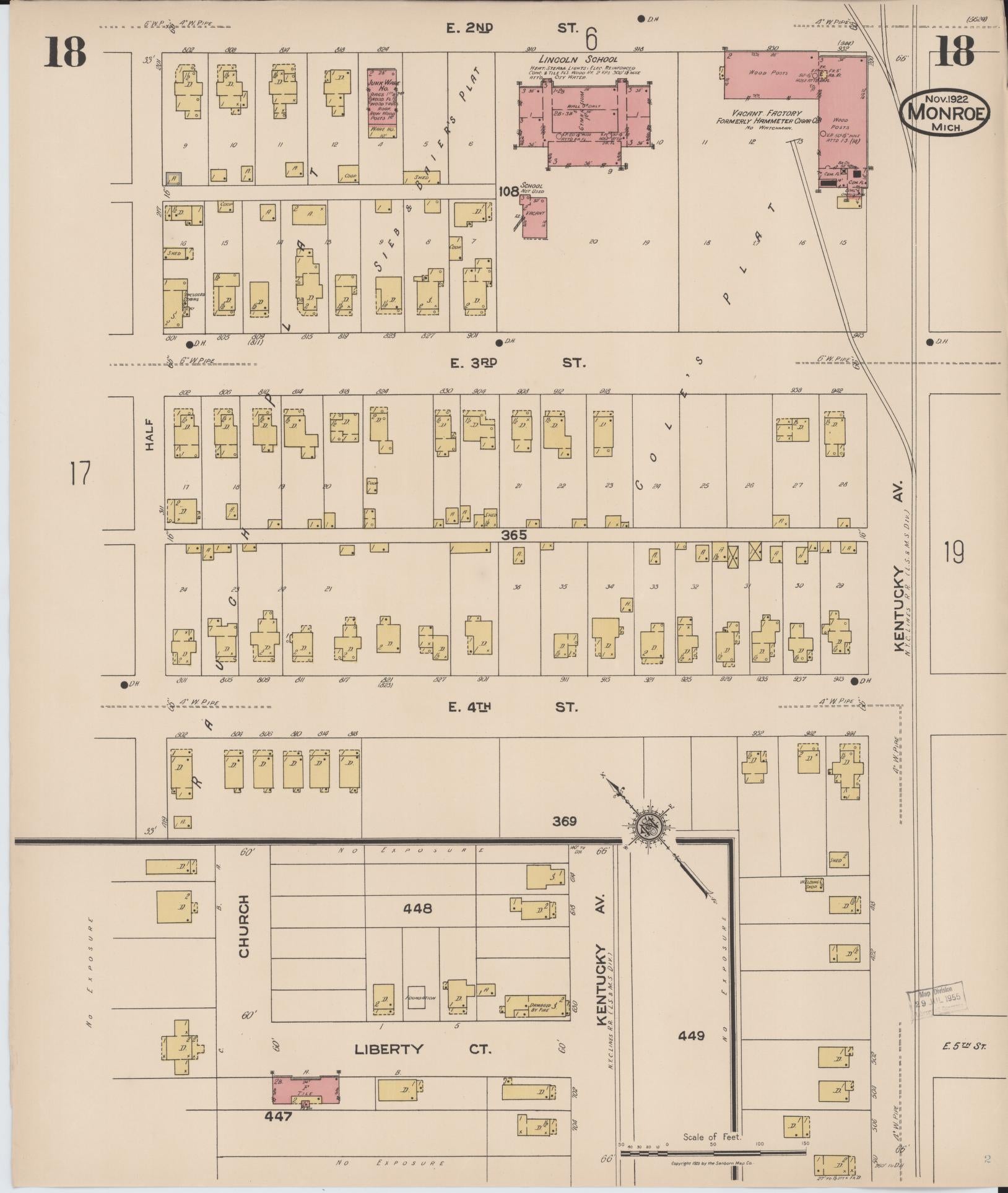 Sanborn Fire Insurance Map from Monroe, Monroe County, Michigan (1922), Sheet #0018 - Historic Sanborn Fire Insurance Map Print, vintage old map wall art, antique decor, genealogy gift, Michigan Michigan map