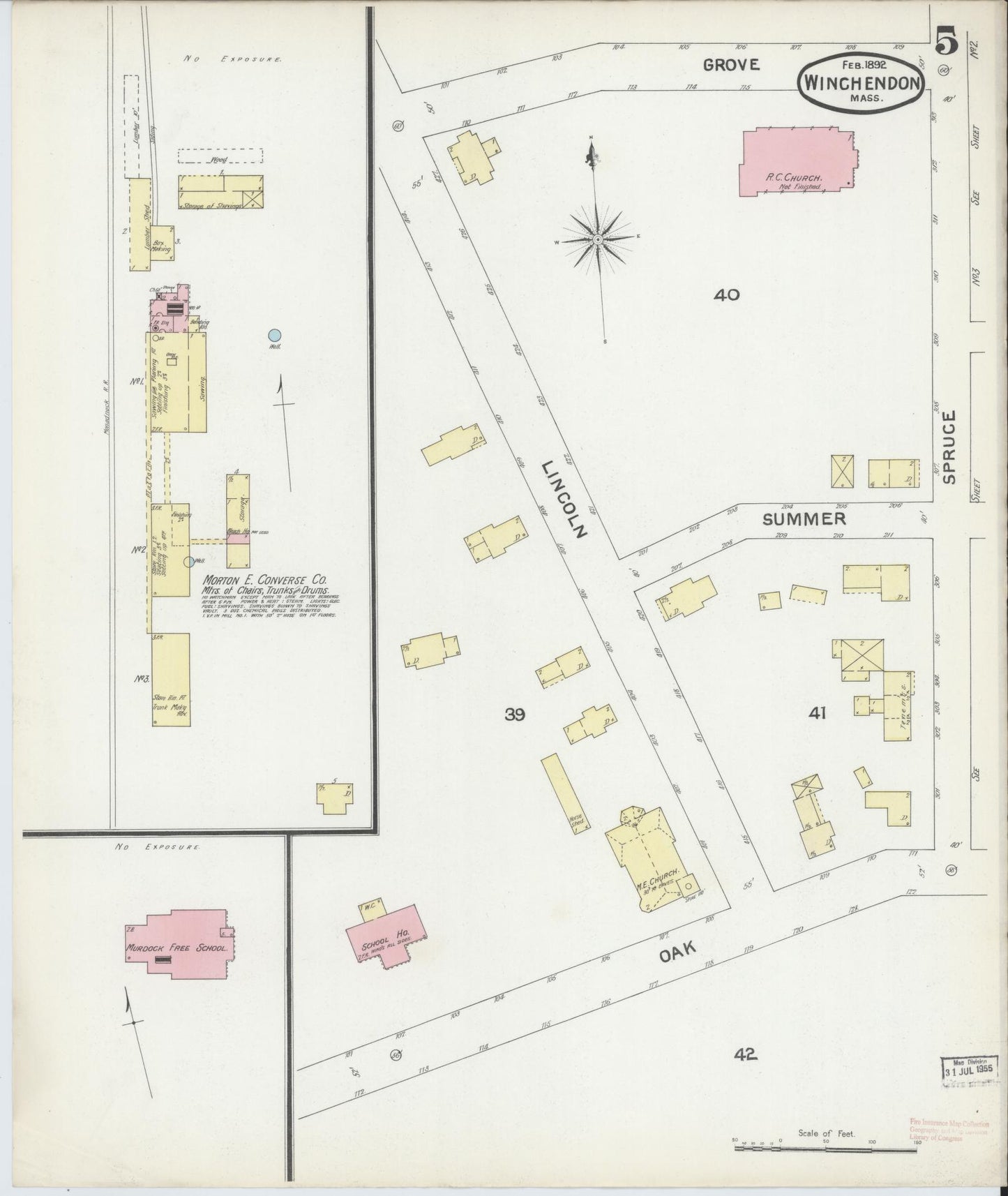 Sanborn Fire Insurance Map from Winchendon, Worcester County, Massachusetts (1892), Sheet #0005 - Historic Sanborn Fire Insurance Map Print, vintage old map wall art, antique decor, genealogy gift, Massachusetts Massachusetts map