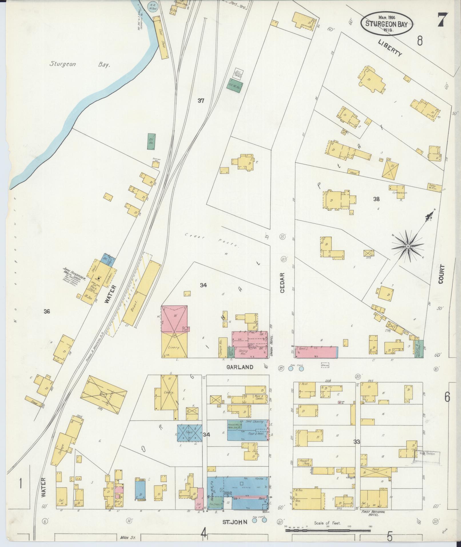 Sanborn Fire Insurance Map from Sturgeon Bay, Door County, Wisconsin (1904), Sheet #0007 - Complete Map Set gallery image, historic Sanborn map, vintage wall art, Wisconsin Wisconsin