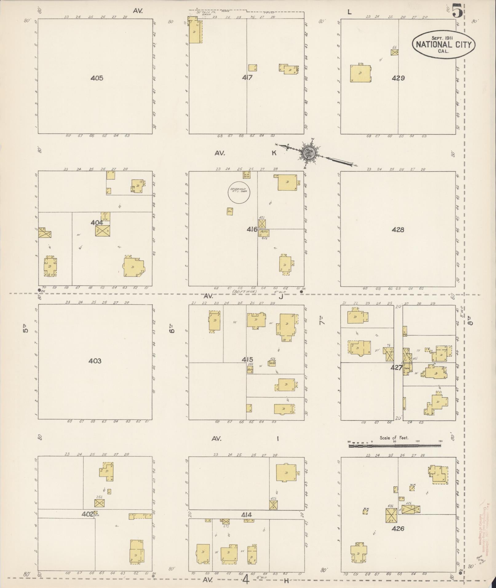 Sanborn Fire Insurance Map from National City, San Diego County, California (1911), Sheet #0005 - Complete Map Set gallery image, historic Sanborn map, vintage wall art, California California