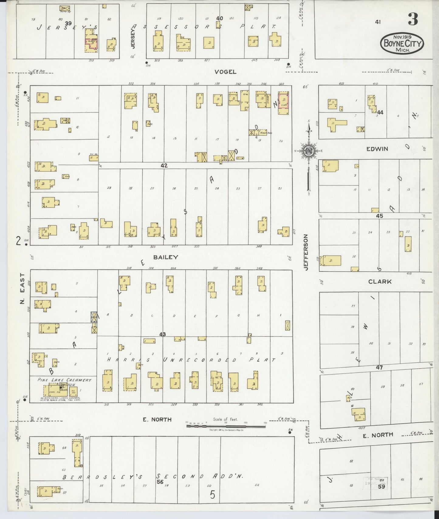 Sanborn Fire Insurance Map from Boyne City, Charlevoix County, Michigan (1919), Sheet #0003 - Complete Map Set gallery image, historic Sanborn map, vintage wall art, Michigan Michigan