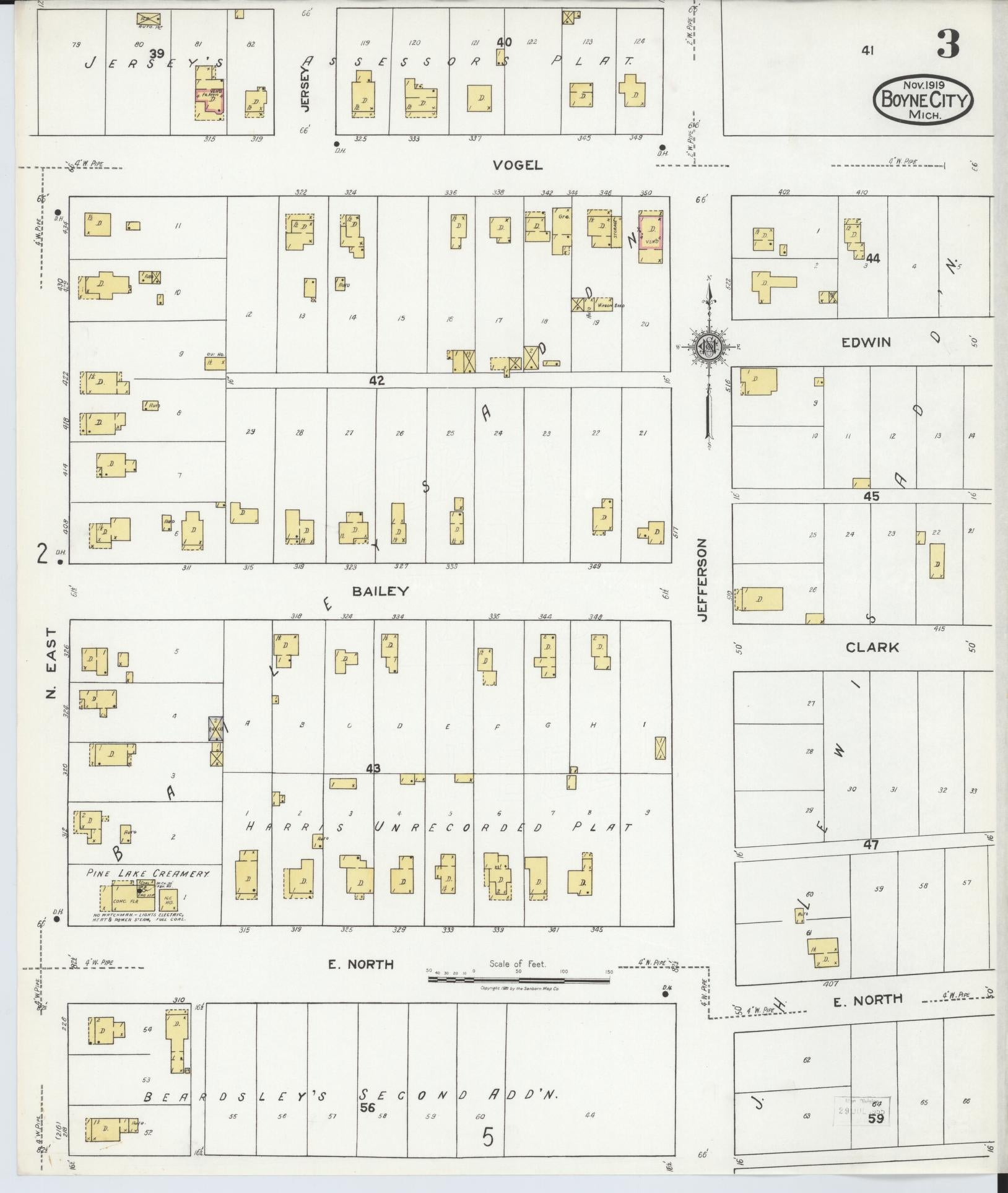 Sanborn Fire Insurance Map from Boyne City, Charlevoix County, Michigan (1919), Sheet #0003 - Complete Map Set gallery image, historic Sanborn map, vintage wall art, Michigan Michigan