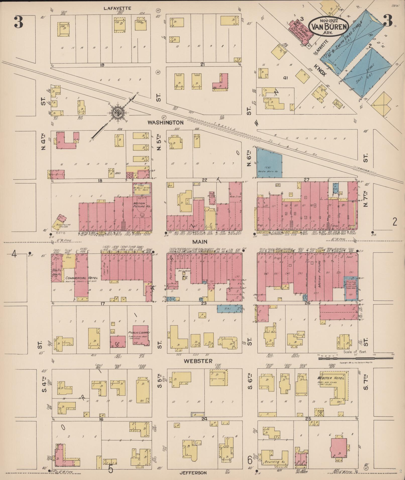 Sanborn Fire Insurance Map from Van Buren, Crawford County, Arkansas (1922), Sheet #0003 - Complete Map Set gallery image, historic Sanborn map, vintage wall art, Arkansas Arkansas