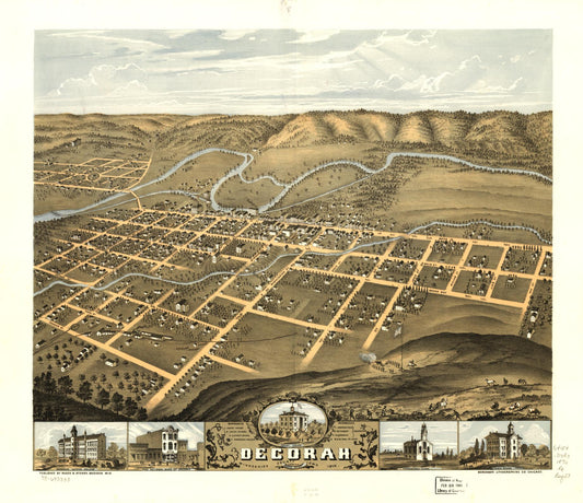 Decorah, Winneshiek County, Iowa 1870. (1870) – Historic Bird’s-Eye View Panorama Print