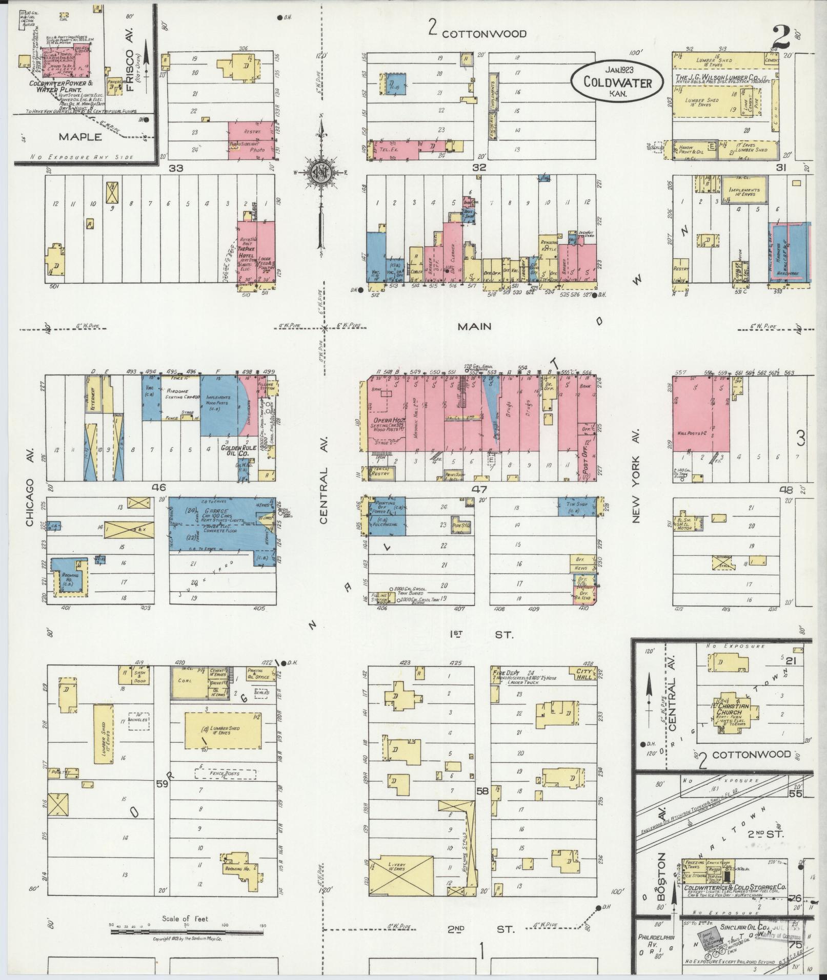 Sanborn Fire Insurance Map from Coldwater, Comanche County, Kansas (1923), Sheet #0002 - Complete Map Set gallery image, historic Sanborn map, vintage wall art, Kansas Kansas