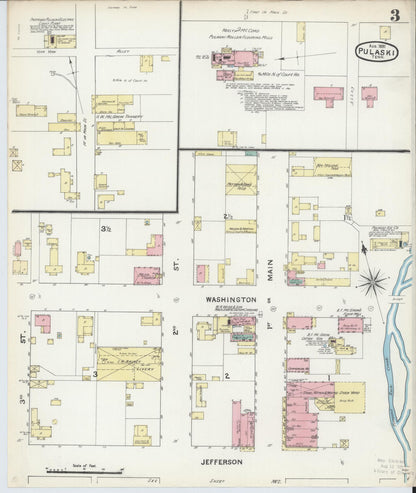 Sanborn Fire Insurance Map from Pulaski, Giles County, Tennessee (1891), Sheet #0003 - Complete Map Set gallery image, historic Sanborn map, vintage wall art, Tennessee Tennessee