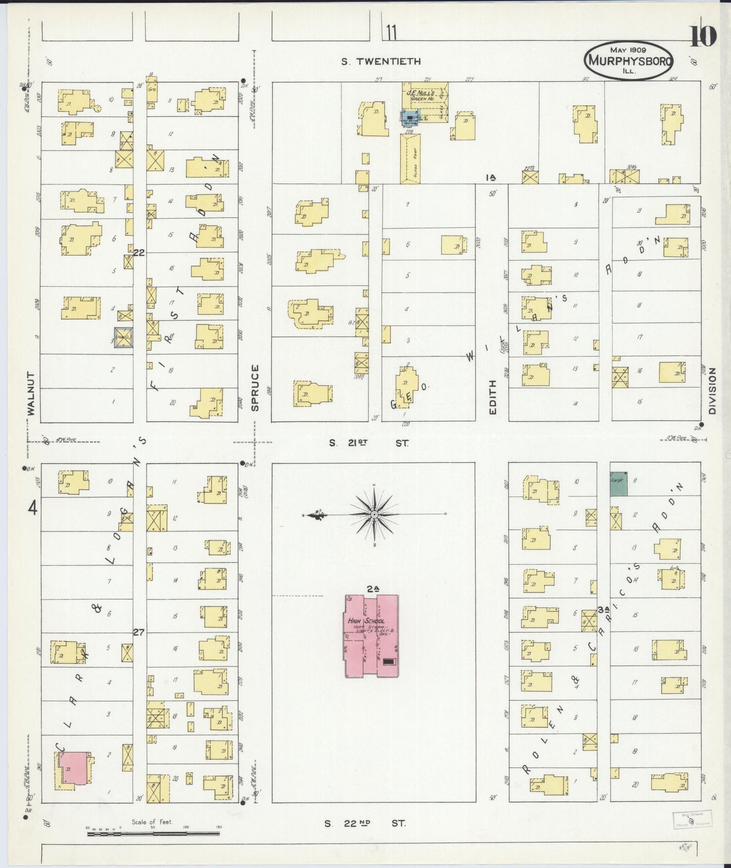 Sanborn Fire Insurance Map from Murphysboro, Jackson County, Illinois (1909), Sheet #0010 - Historic Sanborn Fire Insurance Map Print, vintage old map wall art, antique decor, genealogy gift, Illinois Illinois map