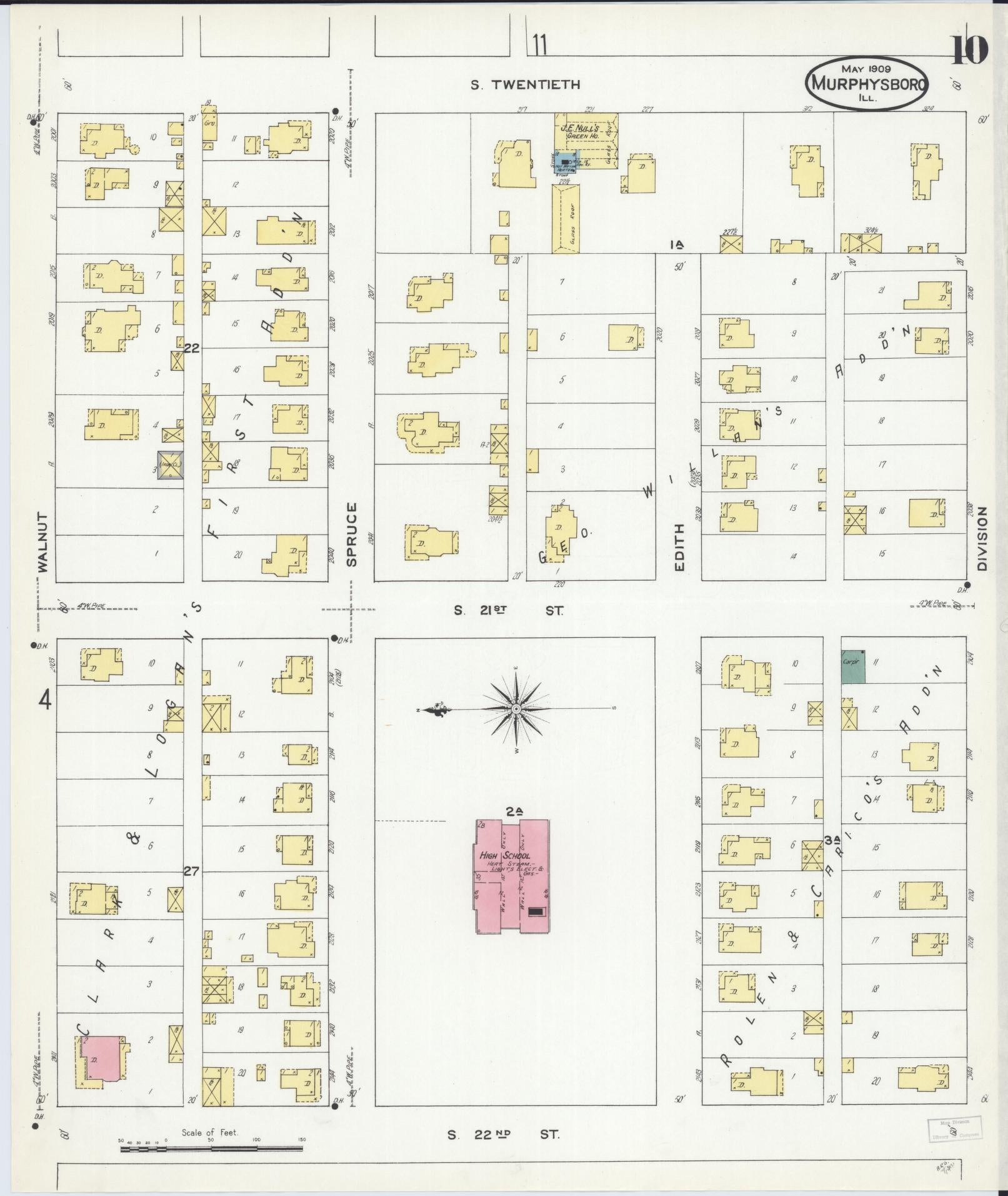 Sanborn Fire Insurance Map from Murphysboro, Jackson County, Illinois (1909), Sheet #0010 - Historic Sanborn Fire Insurance Map Print, vintage old map wall art, antique decor, genealogy gift, Illinois Illinois map