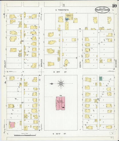 Sanborn Fire Insurance Map from Murphysboro, Jackson County, Illinois (1909), Sheet #0010 - Historic Sanborn Fire Insurance Map Print, vintage old map wall art, antique decor, genealogy gift, Illinois Illinois map