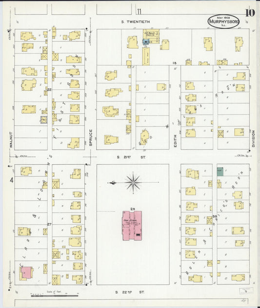 Sanborn Fire Insurance Map from Murphysboro, Jackson County, Illinois (1909), Sheet #0010 - Historic Sanborn Fire Insurance Map Print, vintage old map wall art, antique decor, genealogy gift, Illinois Illinois map