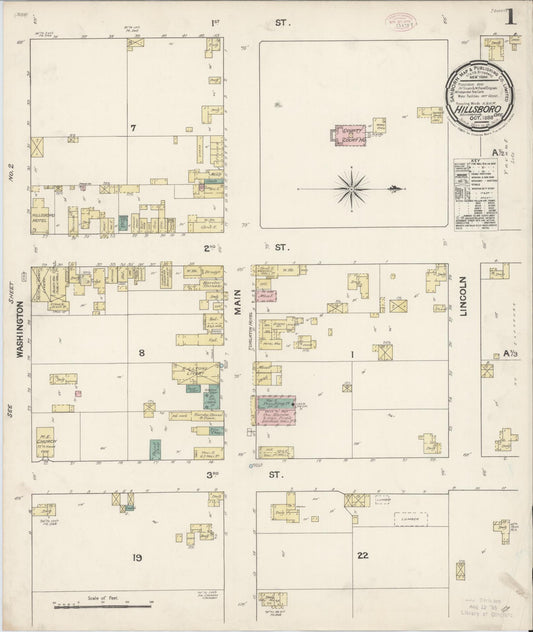 Sanborn Fire Insurance Map from Hillsboro, Washington County, Oregon (1888), Sheet #0001 - Historic Sanborn Fire Insurance Map Print, vintage old map wall art, antique decor, genealogy gift, Oregon Oregon map