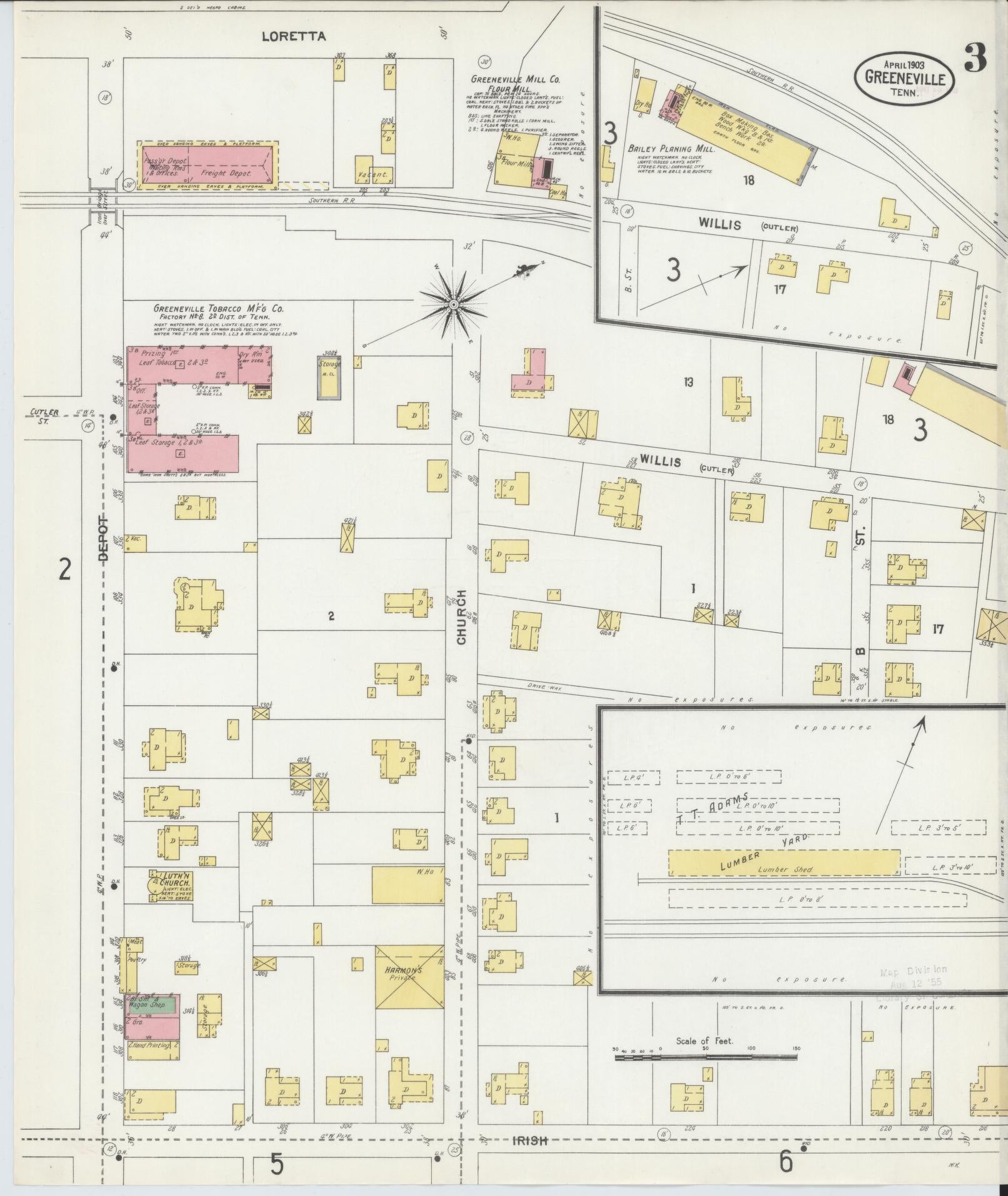 Sanborn Fire Insurance Map from Greeneville, Greene County, Tennessee (1903), Sheet #0003 - Complete Map Set gallery image, historic Sanborn map, vintage wall art, Tennessee Tennessee