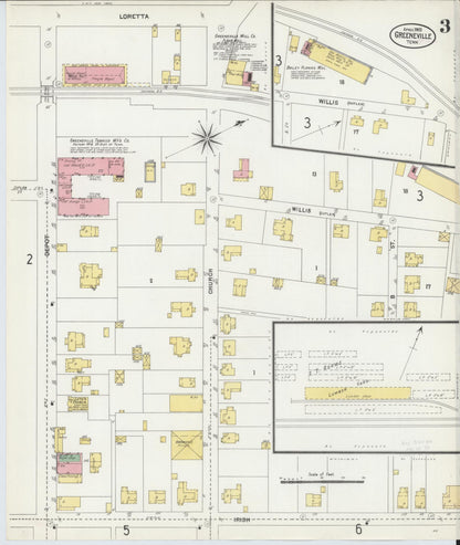Sanborn Fire Insurance Map from Greeneville, Greene County, Tennessee (1903), Sheet #0003 - Complete Map Set gallery image, historic Sanborn map, vintage wall art, Tennessee Tennessee