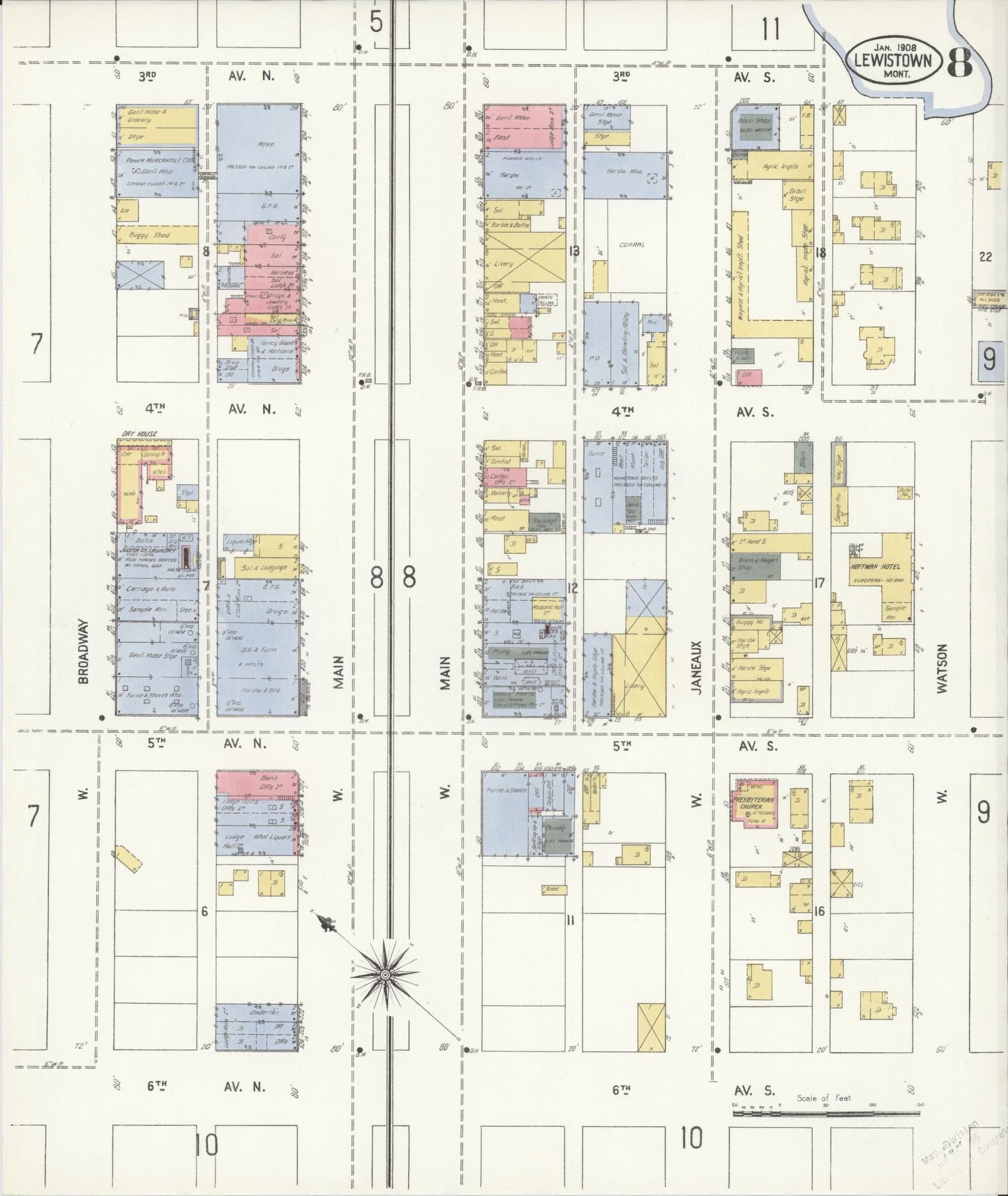 Sanborn Fire Insurance Map from Lewistown, Fergus County, Montana (1908), Sheet #0007 - Complete Map Set gallery image, historic Sanborn map, vintage wall art, Montana Montana